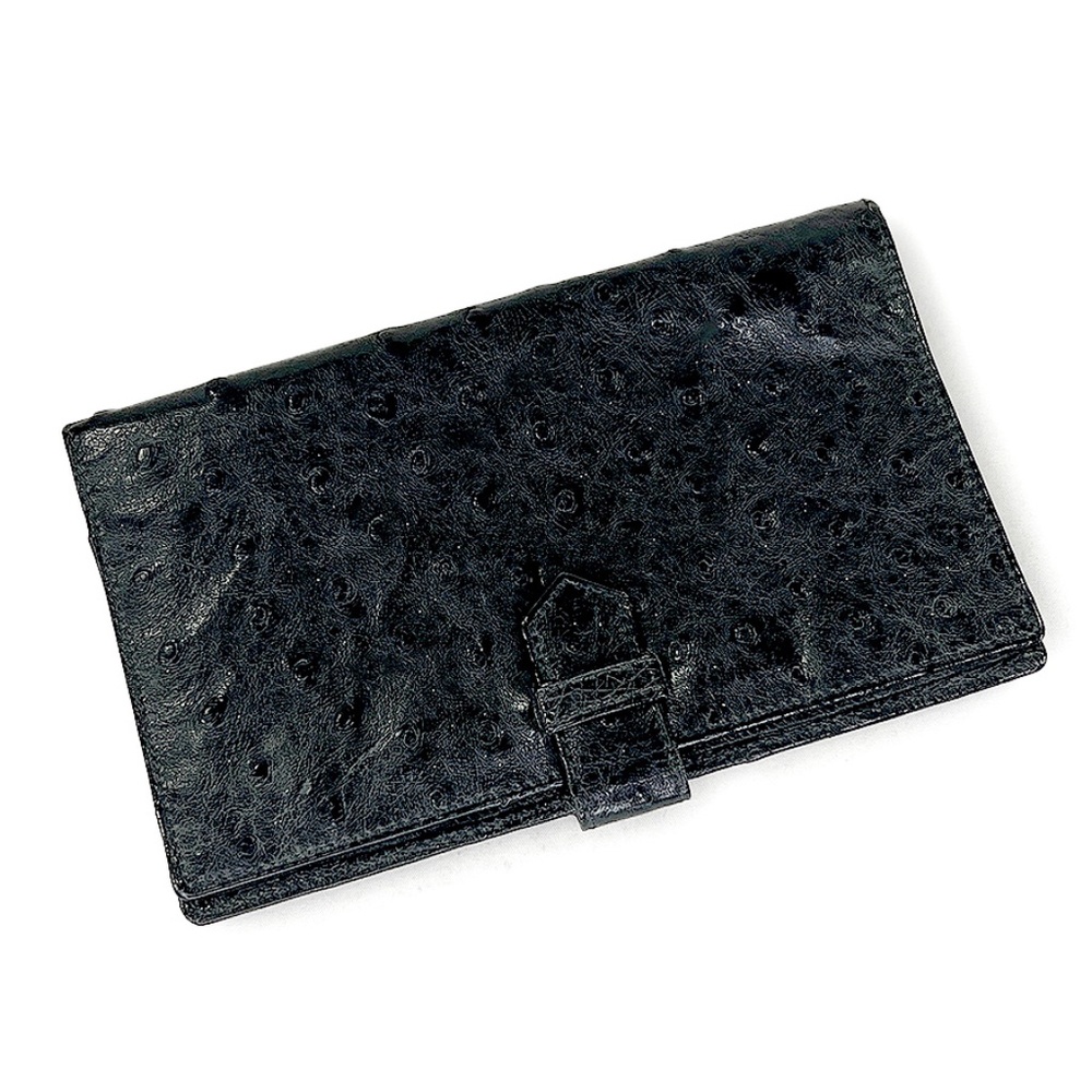 Black Ostrich Leather Checkbook Holder from South Africa